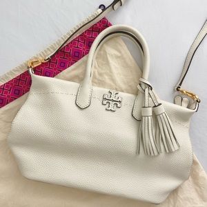 Tory Burch McGraw Slouchy Leather Satchel in Ivory